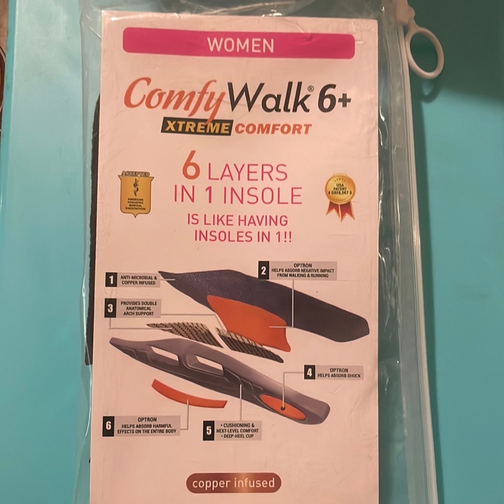 ComfyWalk 6+ Insoles for women for Plantar Fasciitis, Foot Pain, Heel Pain, Arch